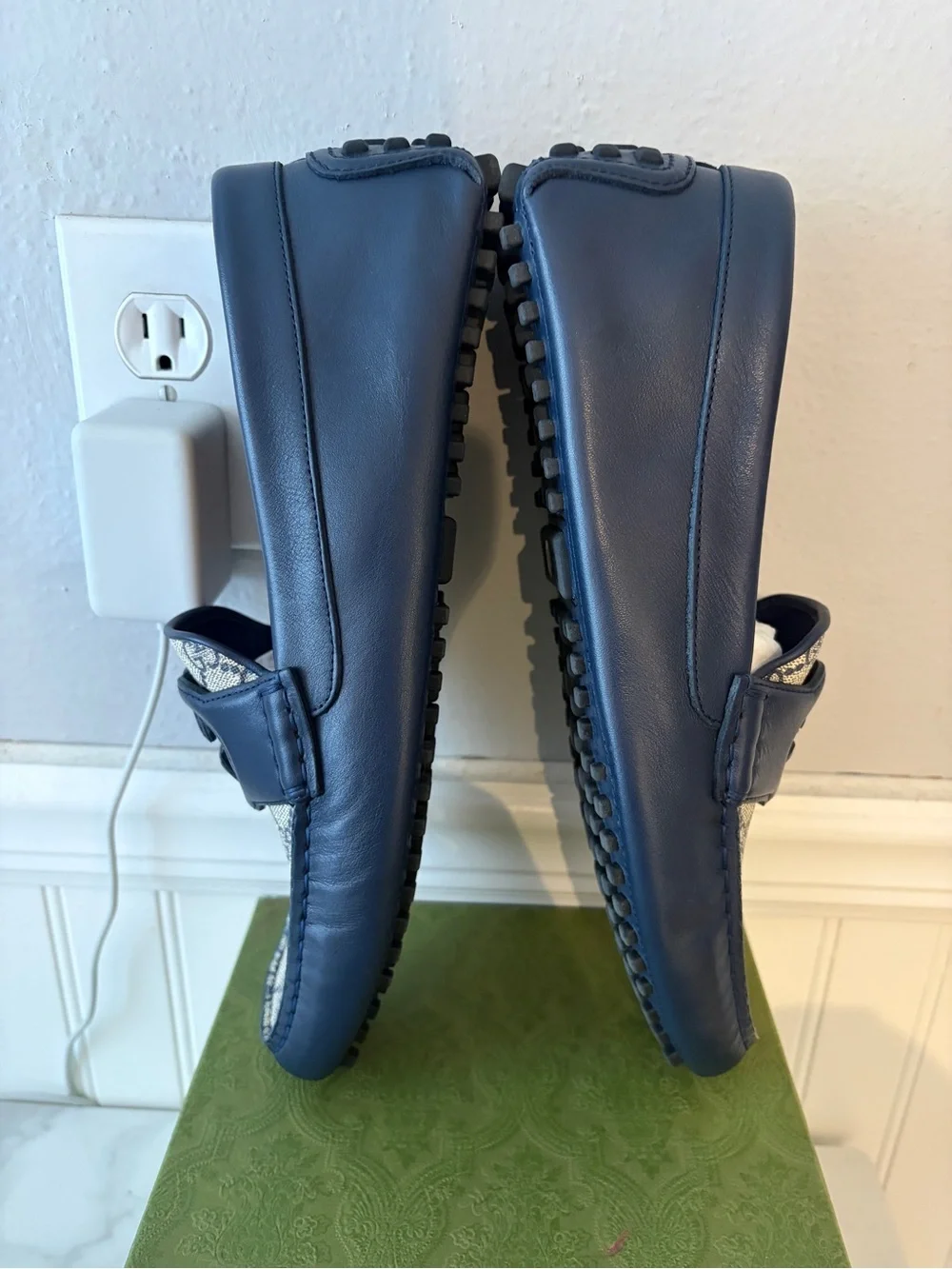 Gucci Navy Blue GG Canvas Leather Drivers